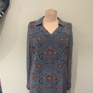 CABI Dress Tunic Womens M Long Sleeve Print V Neck Sheath Boho Floral Lined